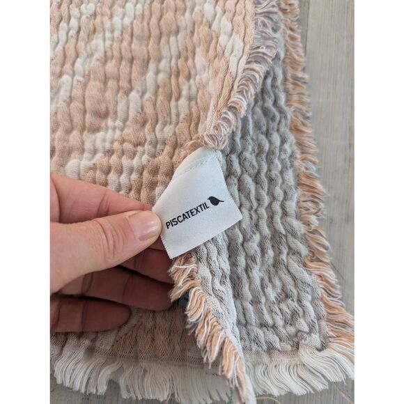 Piscatextil Throw Blanket cotton Chevron nude white gray neutral gauze - Picture 3 of 7